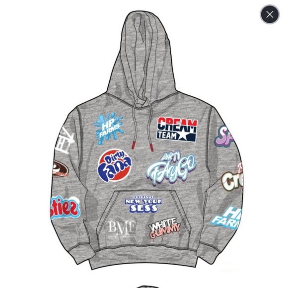 Graphic Strains Gray Hoodie with Colorful Logos - Picture 1 of 2